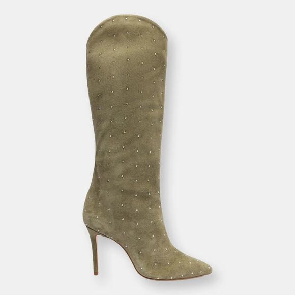 Schutz Maryana Leather Studded Knee High Boot Aspen Green - Picture 4 of 6